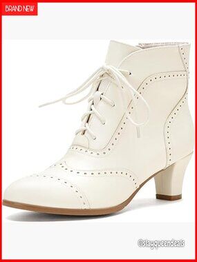 Victorian Ankle Boots Lace Up Side Zipper Chunky Heel Women's Booties